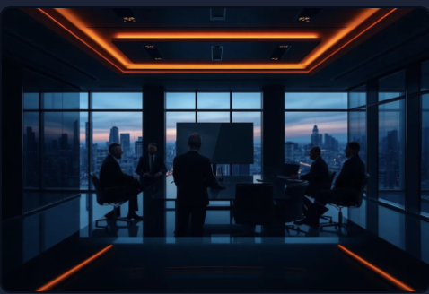 Enterprise leaders aligning around a shared strategy at a modern conference table.